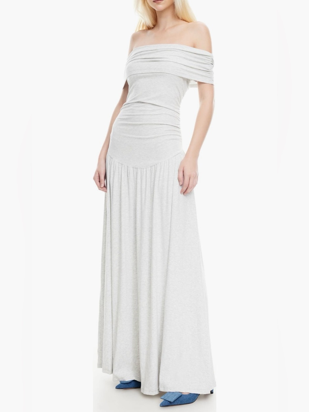 Lioness Off-Shoulder Light Gray Maxi Dress